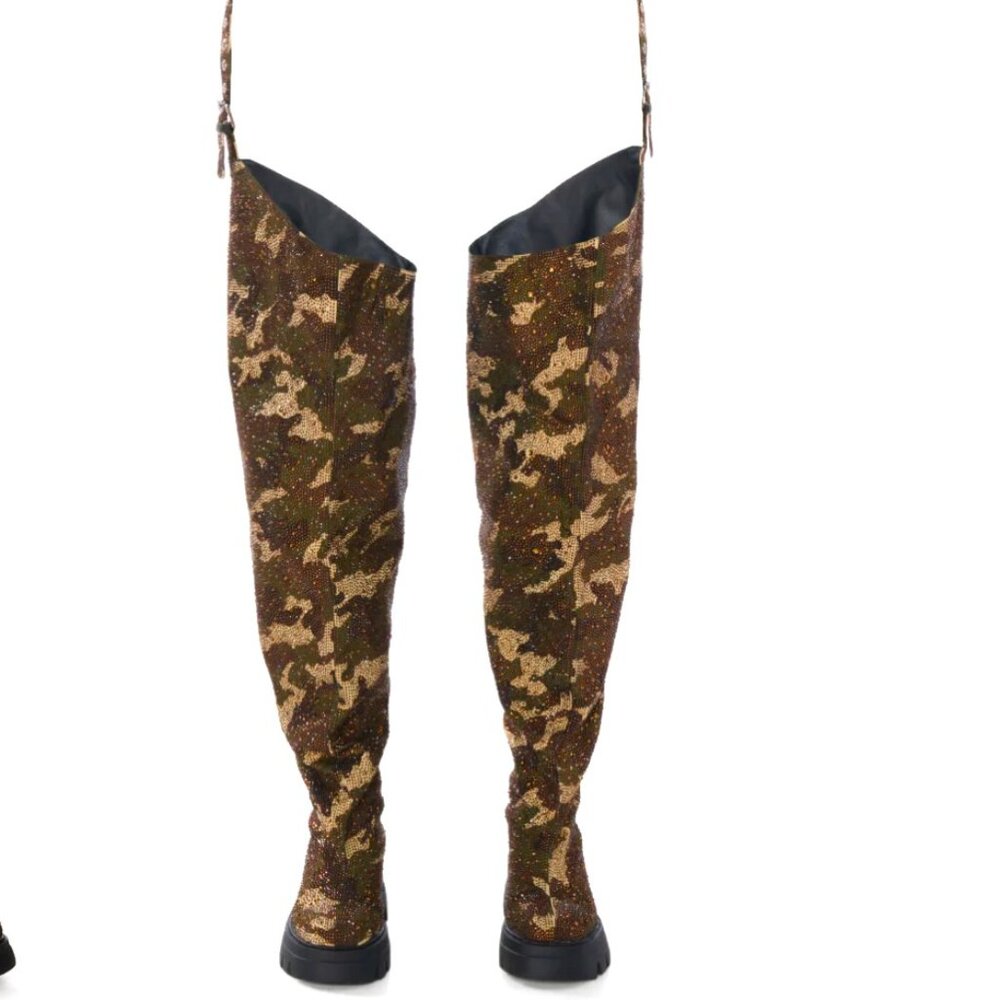 Callie Lives MIZ Azalea Wang PopOut Rhinestone Camo Chap Flat ThighHigh Boot 8.5 - Picture 6 of 8